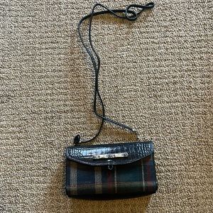 Brighton Brown Leather and Plaid organizer crossbody with silver hardware